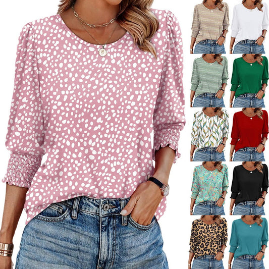 ⏰Limited Time Sale 50% Off🏖️Women Dressy Casual 3/4 Length Sleeve Blouses with Smocked Cuffs