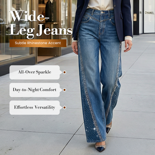 ⏰ Now only 50% off!💥Women's Rhinestone-Embellished Wide-Leg Jeans