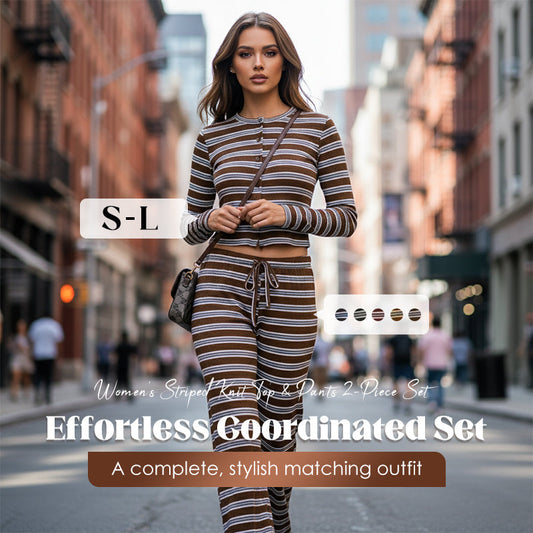 👚 50% OFF FLASH SALE ! ⚡ Women's Striped Knit 2-Piece Set – Soft Stretch Knit Fabric, Classic Striped Pattern, Effortless Matching & Versatile 🧶
