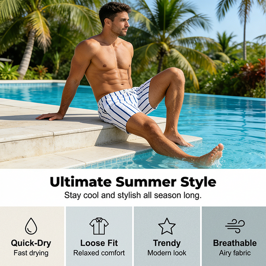 Men's Striped Quick-Dry Lightweight Beach Shorts